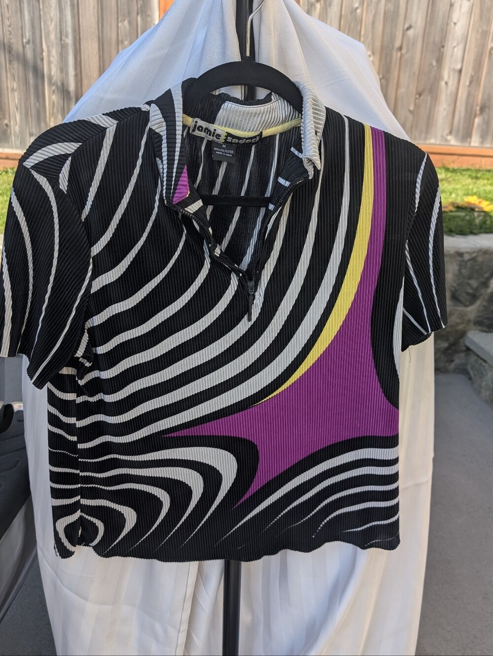jamie sadock Black Polo Top with Purple & Yellow Accents